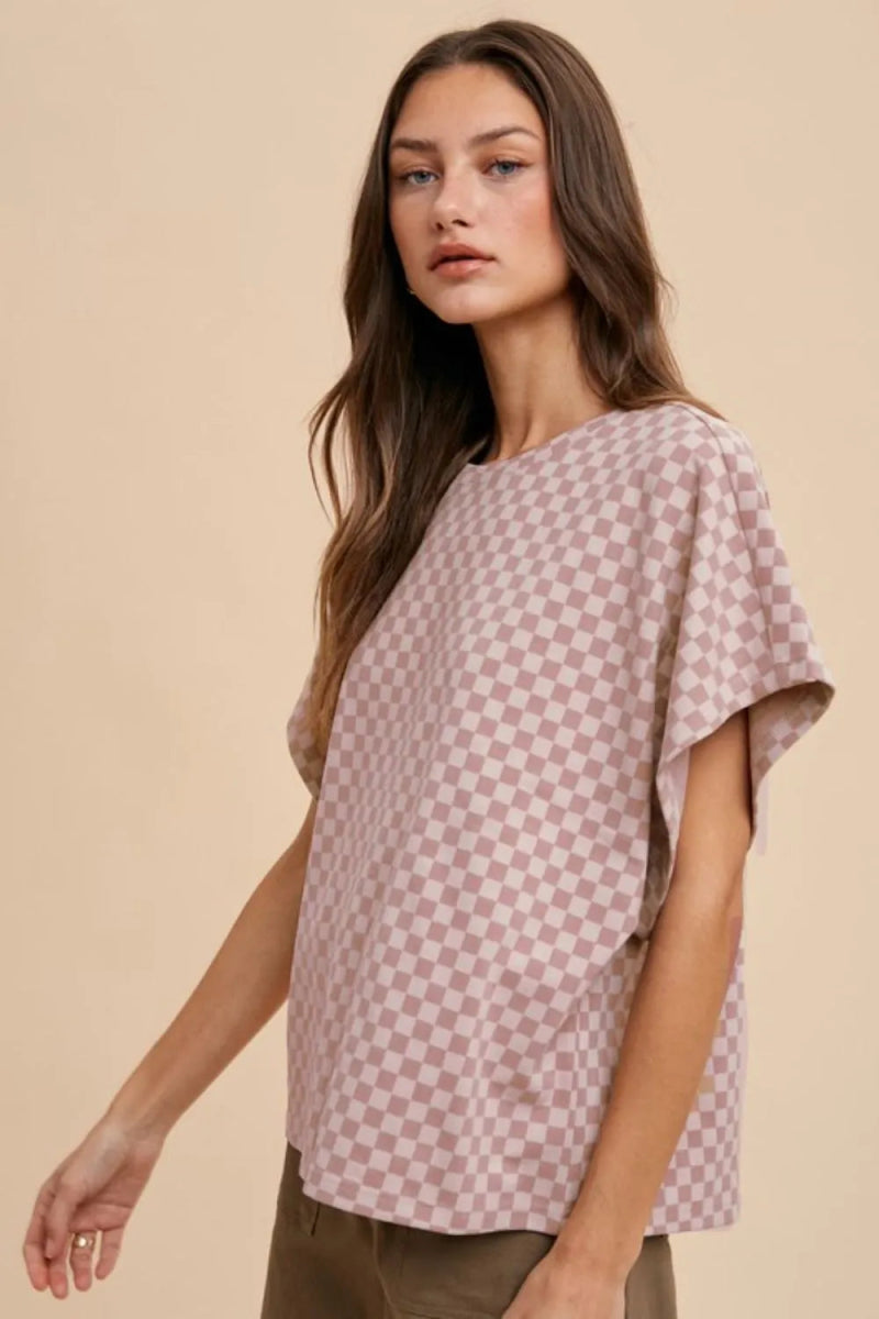Annie Wear Checkered Round Neck Short Sleeve T-Shirt for Women - Love Salve 