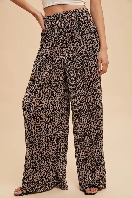 Annie Wear Leopard Plisse Lounge Wide Pants for Women - Love Salve 
