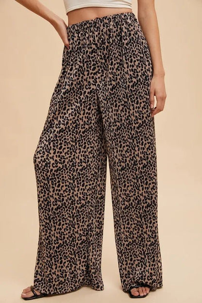 Annie Wear Leopard Plisse Lounge Wide Pants for Women - Love Salve 
