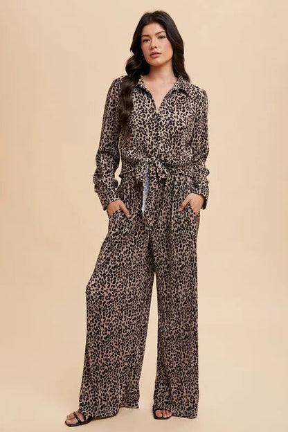 Annie Wear Leopard Plisse Lounge Wide Pants for Women - Love Salve 