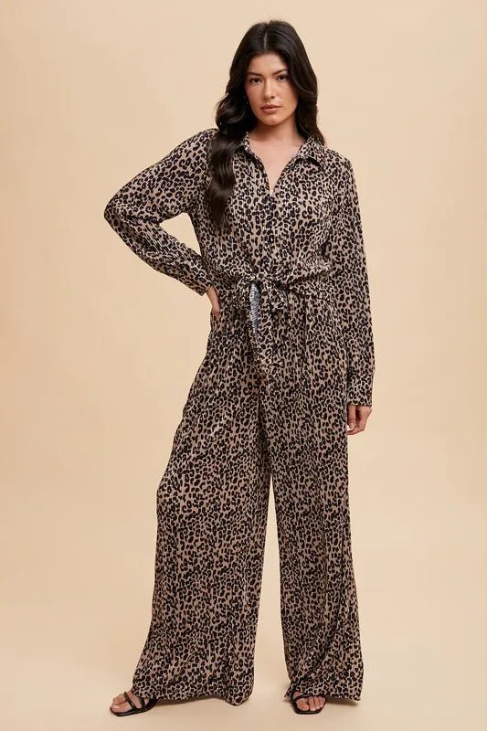 Annie Wear Leopard Plisse Lounge Wide Pants for Women - Love Salve 