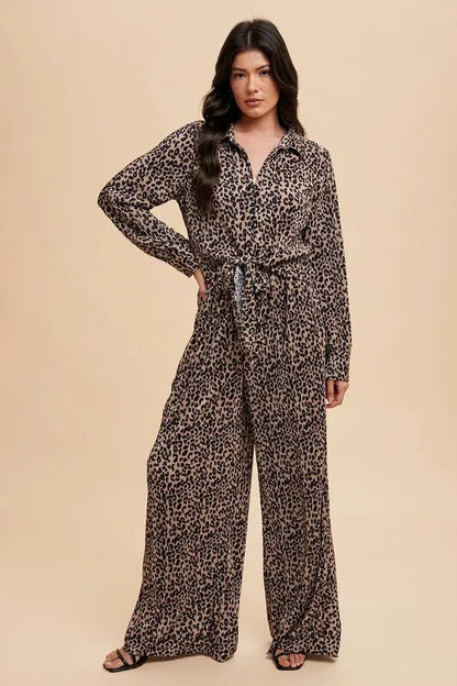 Annie Wear Leopard Plisse Lounge Wide Pants for Women - Love Salve 