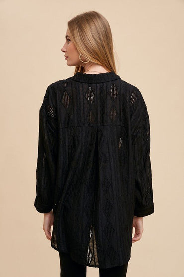 Annie Wear Openwork Button Down Drop Shoulder Shirt Women - Love Salve 