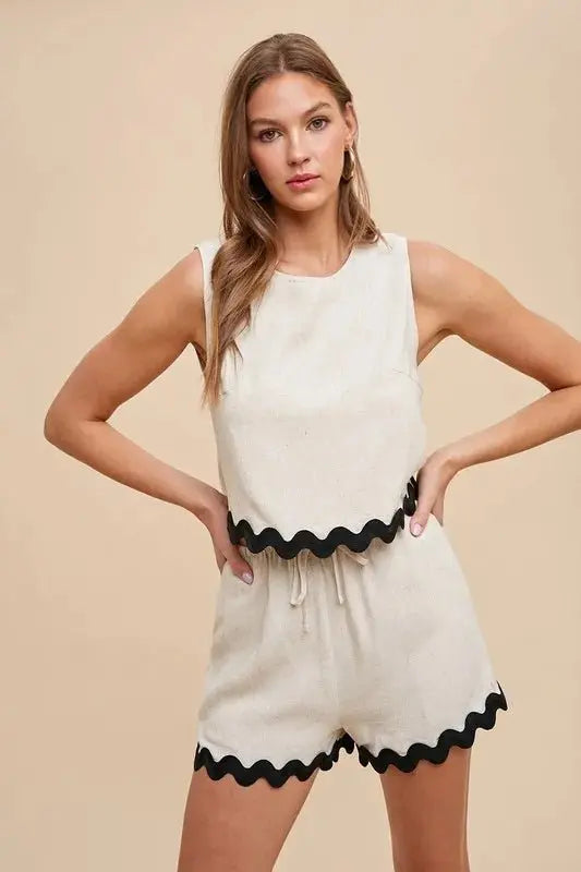 Annie Wear Ric Rac Trim Detailed Top & Shorts Set - Love Salve