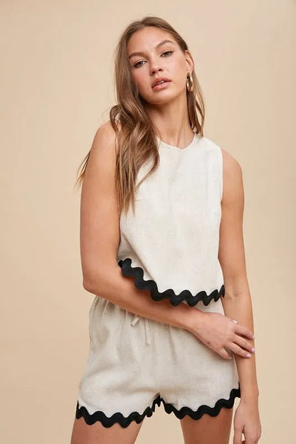 Annie Wear Ric Rac Trim Detailed Top & Shorts Set - Love Salve