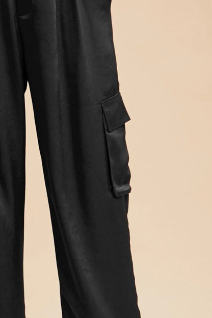 Annie Wear Wide Leg Cargo Satin Pants for Trendy Style - Love Salve 