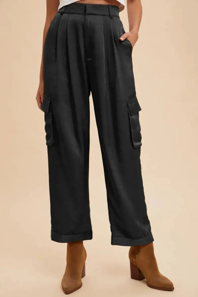 Annie Wear Wide Leg Cargo Satin Pants for Trendy Style - Love Salve 