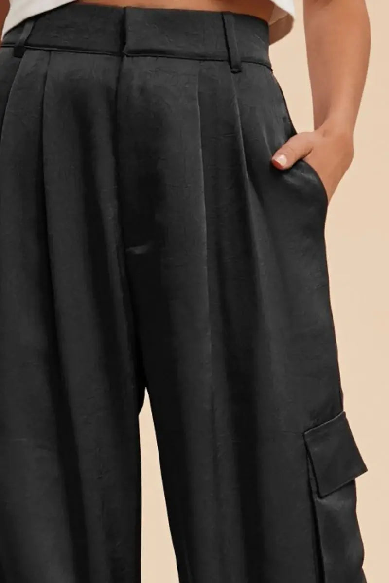 Annie Wear Wide Leg Cargo Satin Pants for Trendy Style - Love Salve 