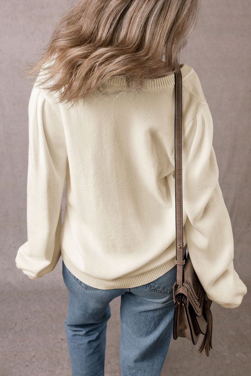 Apricot Elegant Button - Front Cardigan with Pleated Sleeves and Hollow Details - Love Salve