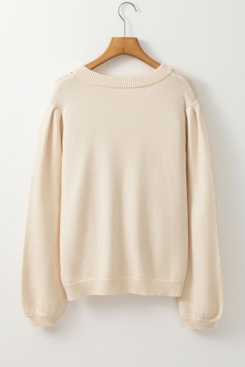 Apricot Elegant Button - Front Cardigan with Pleated Sleeves and Hollow Details - Love Salve