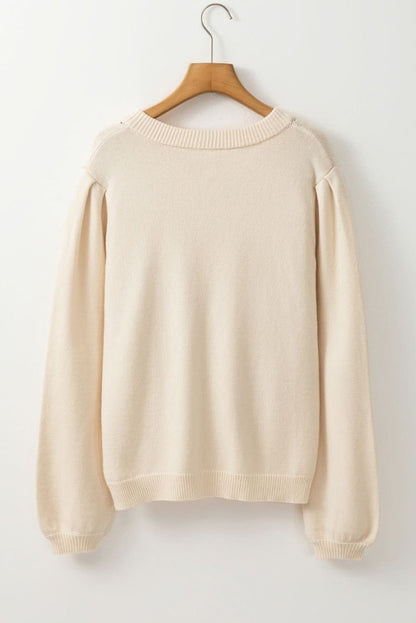 Apricot Elegant Button - Front Cardigan with Pleated Sleeves and Hollow Details - Love Salve