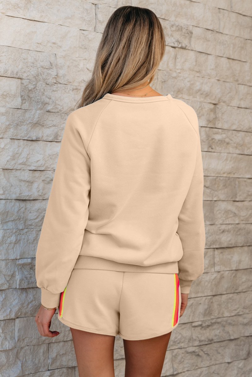 Apricot Striped Accent Pullover and Shorts Two Piece Set - Love Salve 