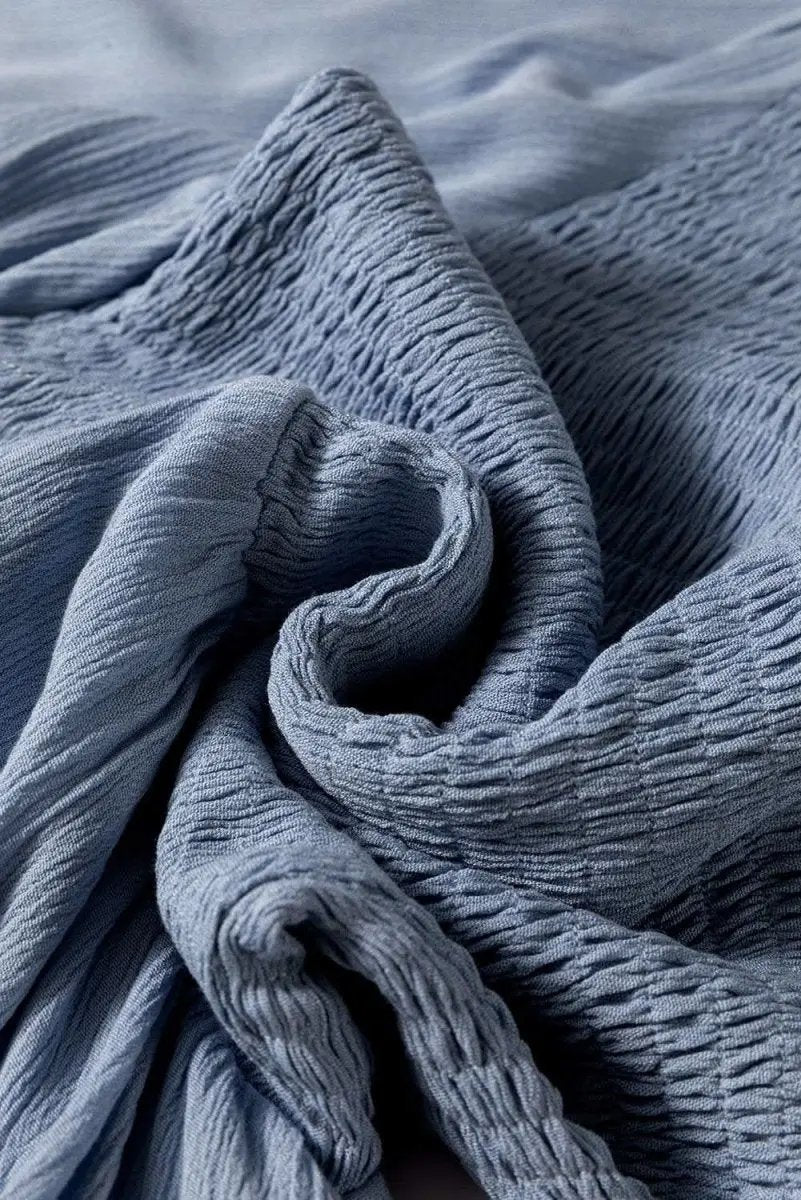 Ashleigh Blue Long Sleeve V Neck Smocked Tiered Mini Dress - Love Salve 