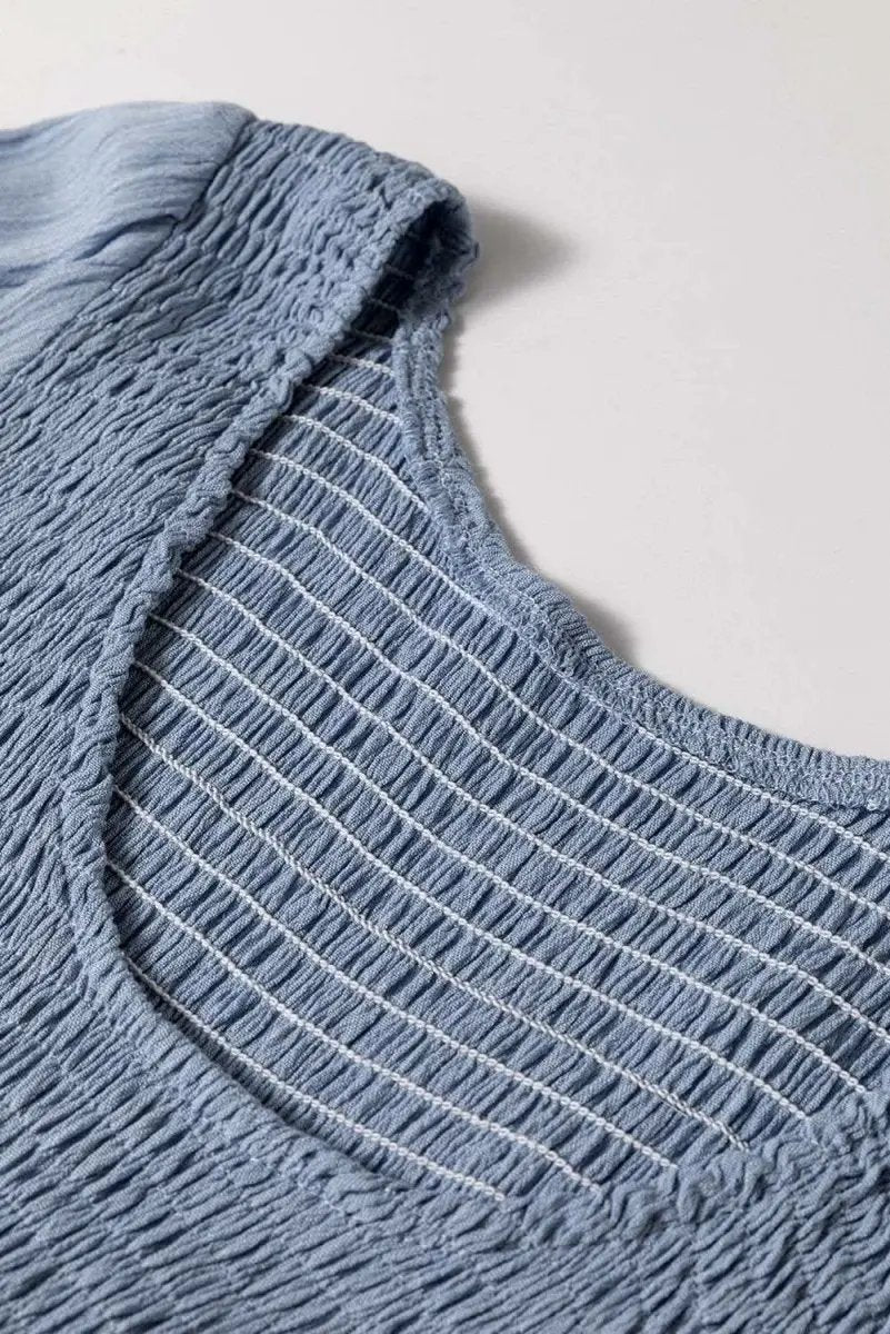 Ashleigh Blue Long Sleeve V Neck Smocked Tiered Mini Dress - Love Salve 