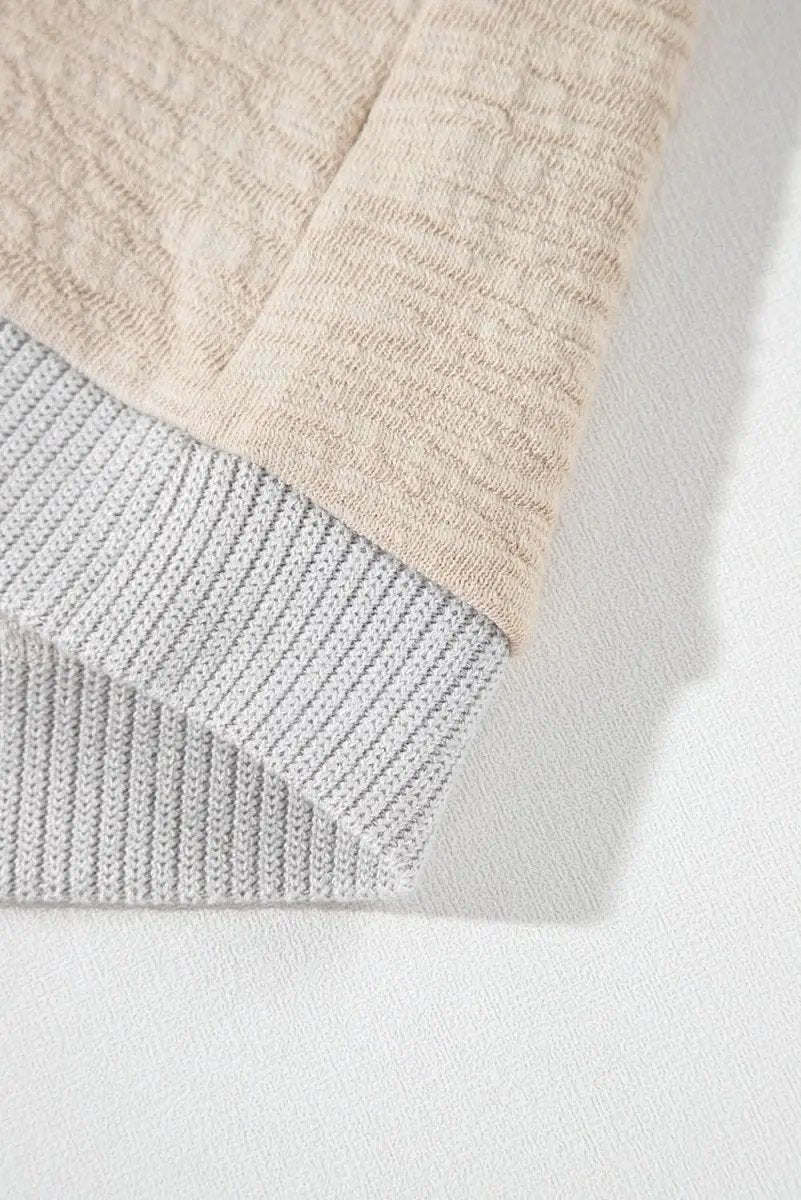 Ashleigh Blue Plus Size Textured Colorblock Patchwork V Neck Top - Love Salve 