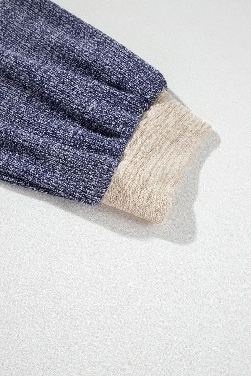 Ashleigh Blue Plus Size Textured Colorblock Patchwork V Neck Top - Love Salve 