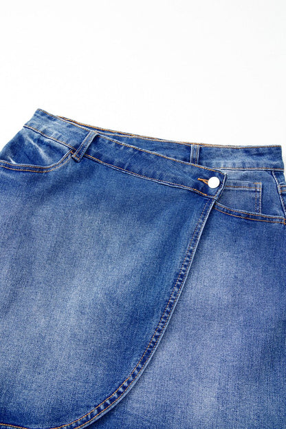 Ashleigh Blue Wrapped Crossed Waist Denim Mini Skirt Casual - Love Salve 