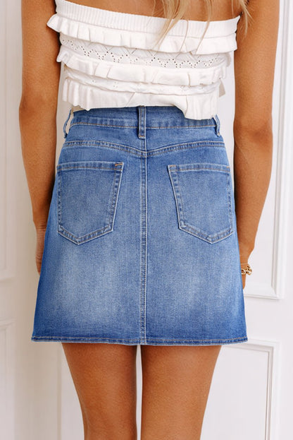 Ashleigh Blue Wrapped Crossed Waist Denim Mini Skirt Casual - Love Salve 