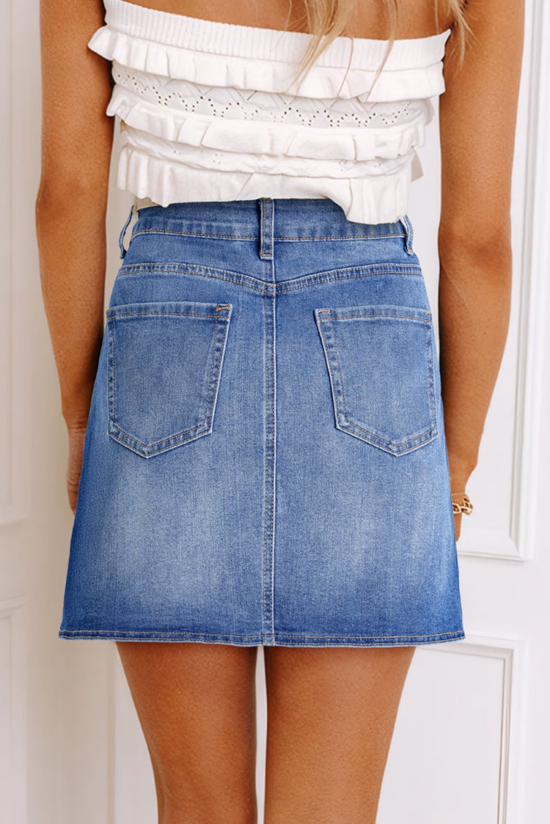 Ashleigh Blue Wrapped Crossed Waist Denim Mini Skirt Casual - Love Salve 
