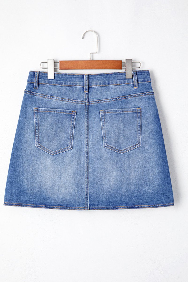 Ashleigh Blue Wrapped Crossed Waist Denim Mini Skirt Casual - Love Salve 