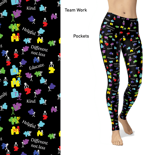 Team Work Autism Leggings with Pockets Awareness MM