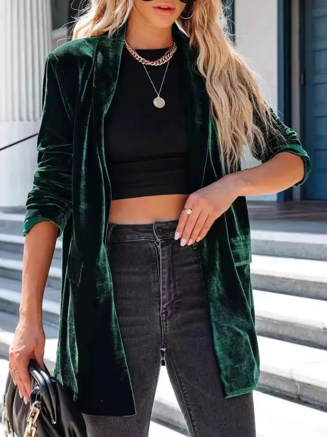 Velvet One Button Outerwear Simply Love