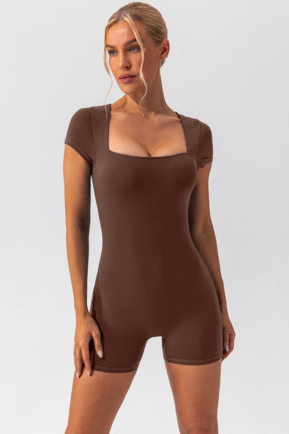 Square Neck Cap Sleeve Active Romper.