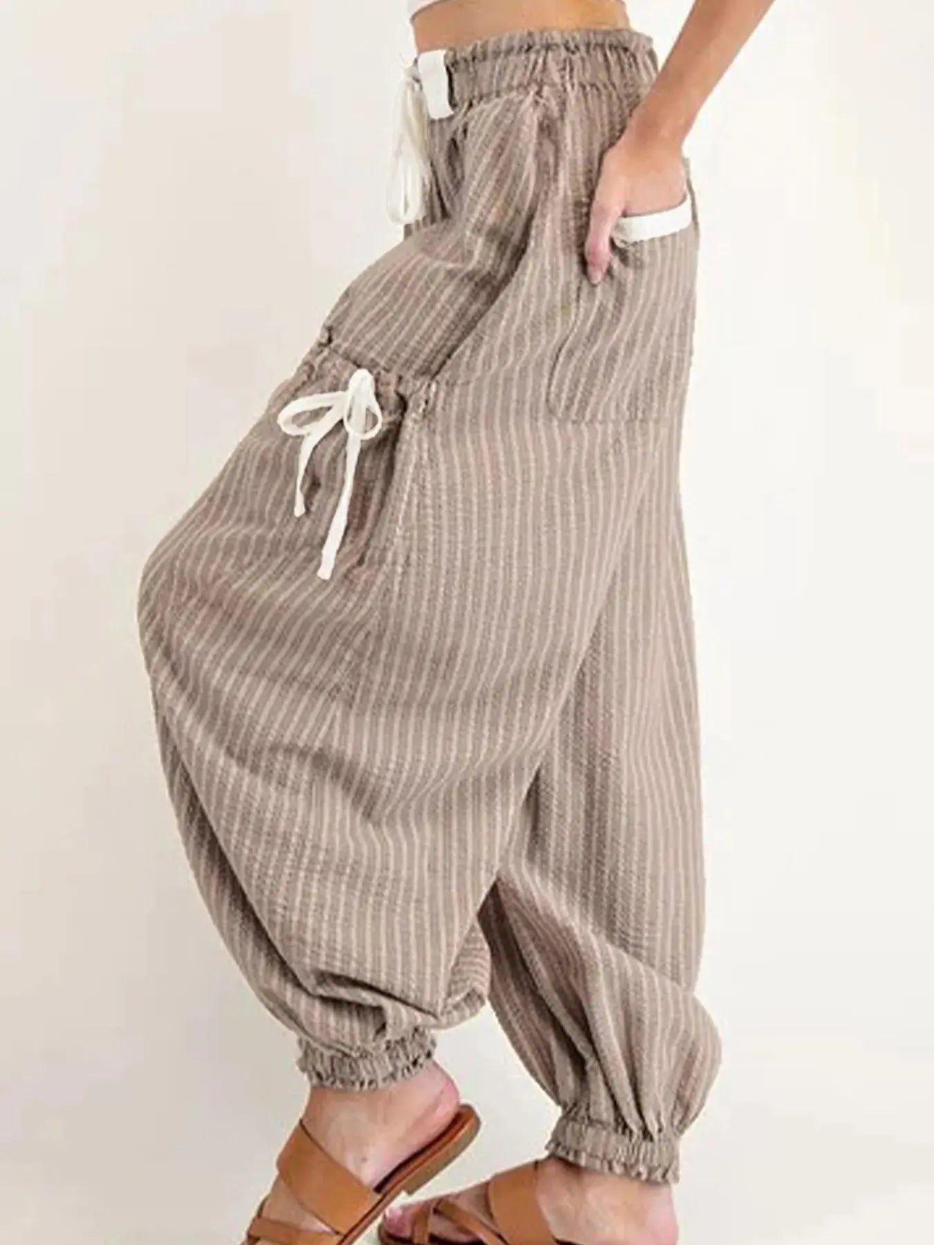 Stripe Drawstring Cargo Jogger Pants with Pockets Simply Love
