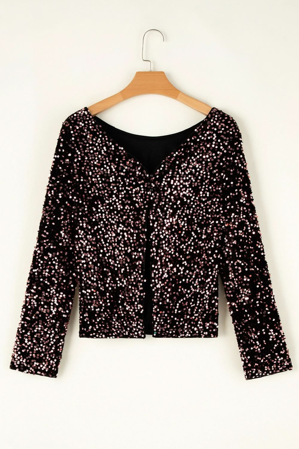 Sparkling Sequin Long Sleeve Blouse with Round Neck