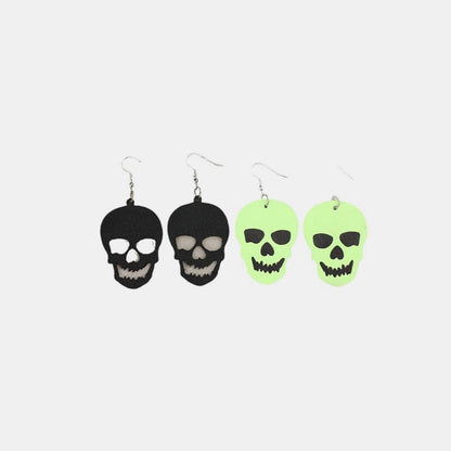 2 Piece PU Leather Skull Dangle Earrings.