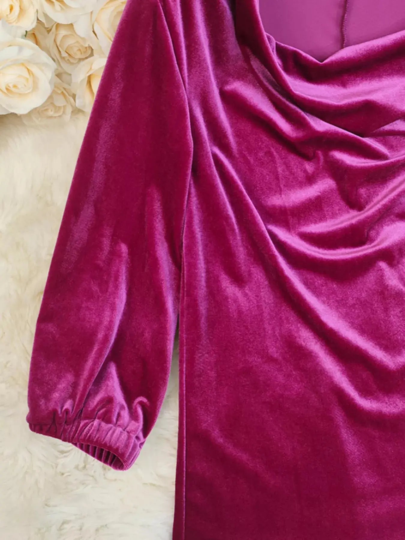 Rich Magenta Cowl Neck Velvet Blouse With Long Sleeves Simply Love