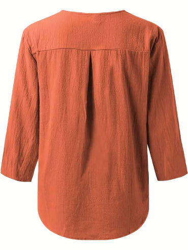 Decorative Button Notched Sleeve Blouse