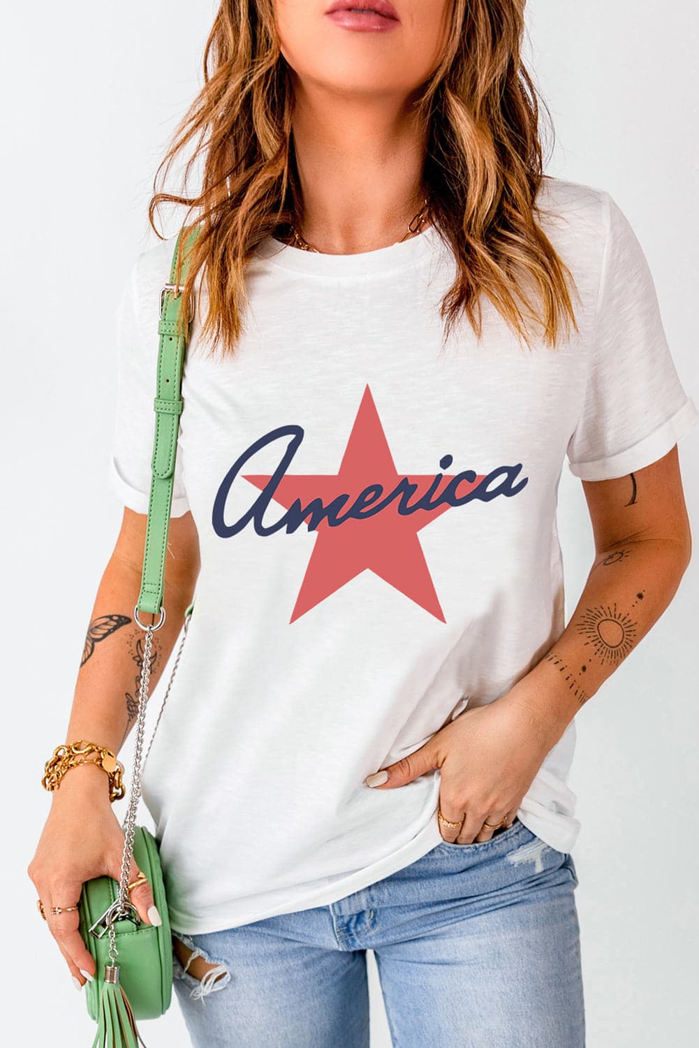 Star Round Neck Short Sleeve T-Shirt.