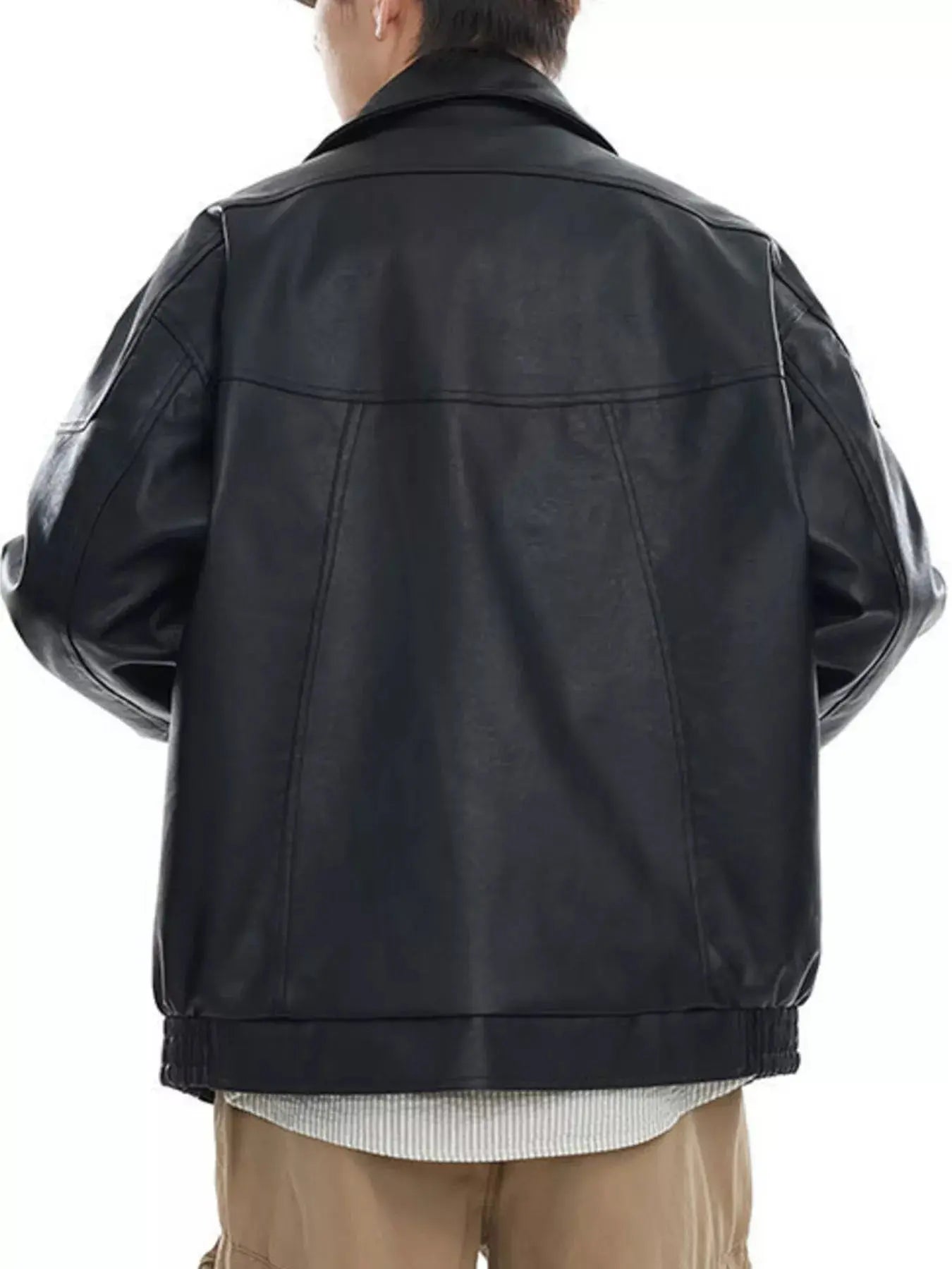 Men's Plus Size Stand Collar Leather Jacket Simply Love