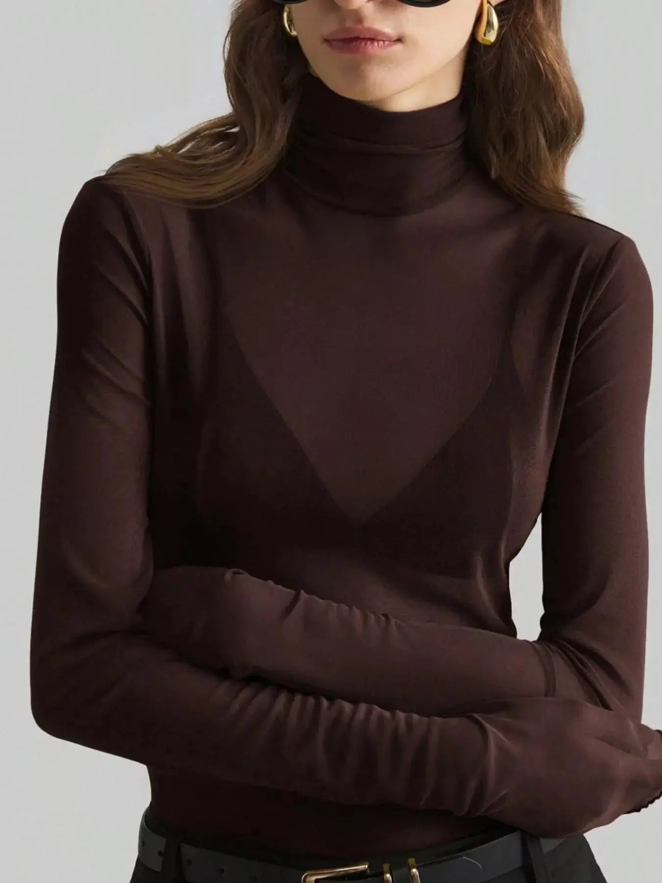 Sheer Mesh Turtleneck Top Simply Love