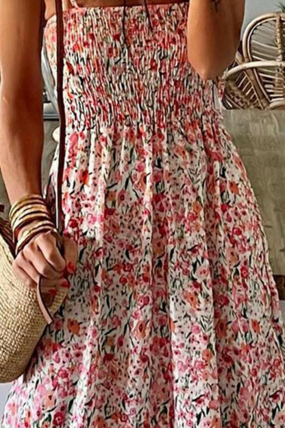 Smocked Floral Spaghetti Strap Dress.