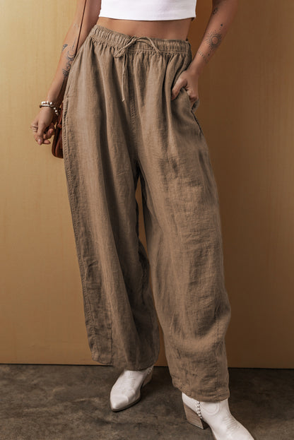 Desert Palm wide-leg cotton-linen drawstring pants for effortless style