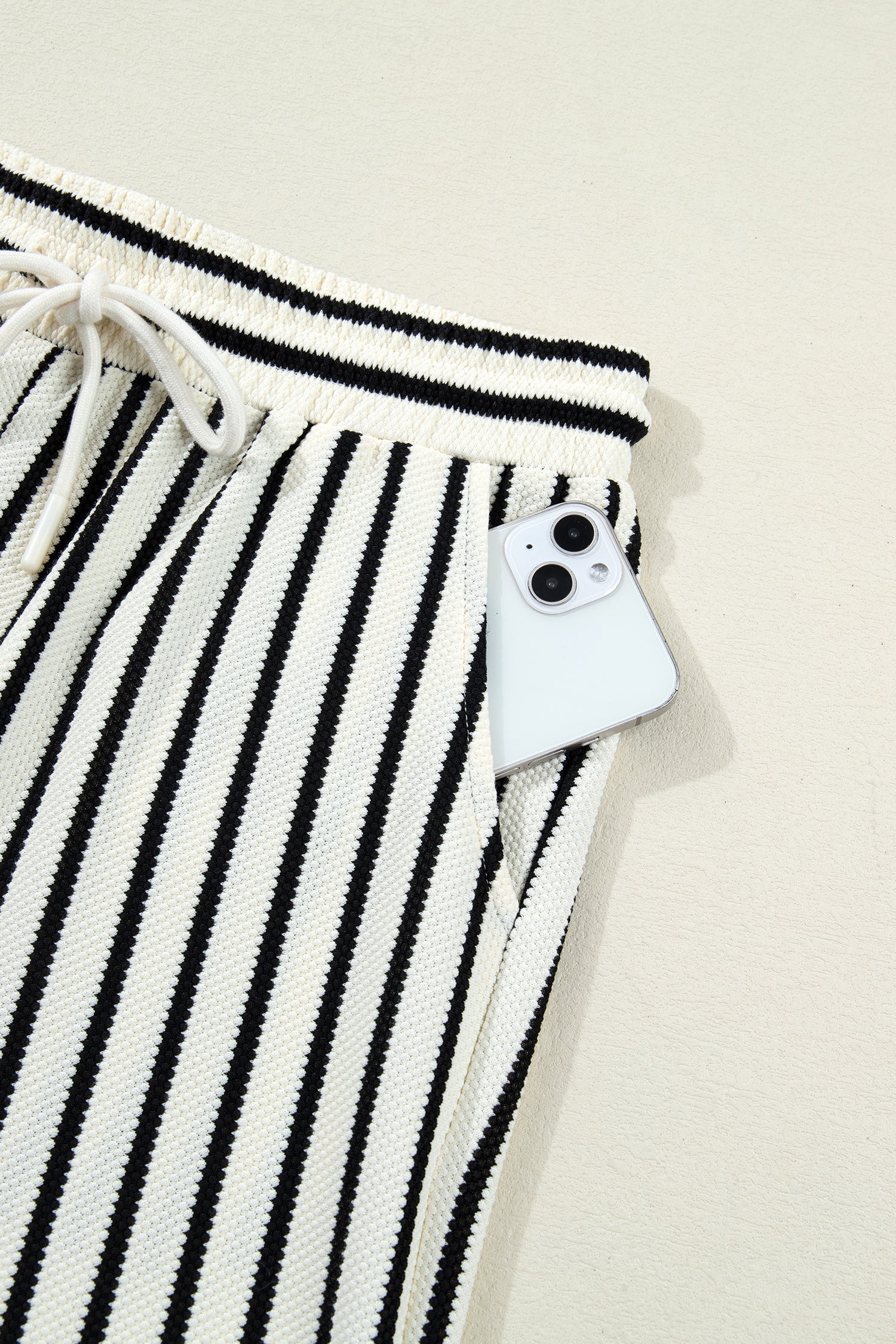 White Stripe Ruffle Trim Drop Shoulder Top And Drawstring Relaxed Pant Set Dear-Lover Dropshipping