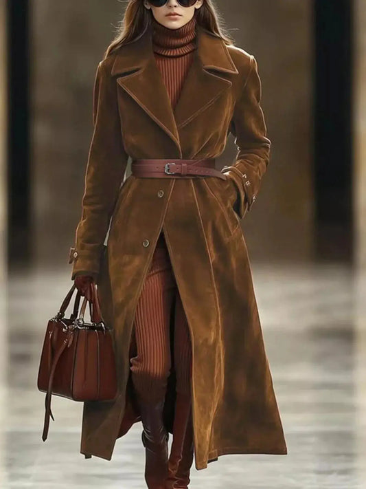 Lapel Collar Longline Outerwear Simply Love