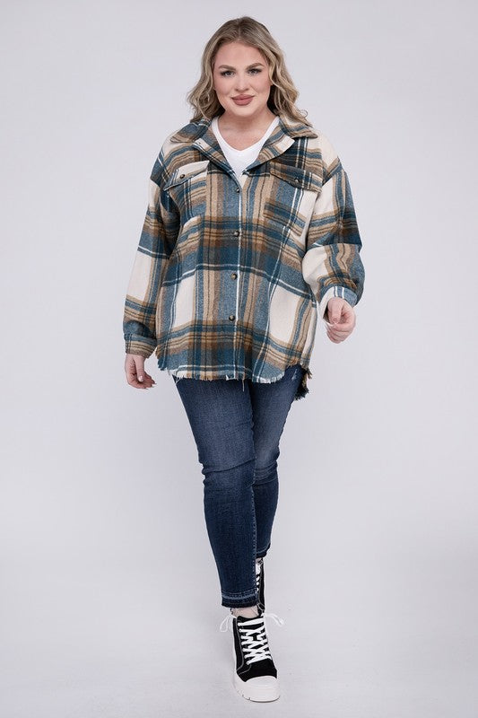 Plus size plaid shirt jacket