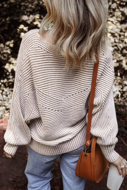 Textured striped long sleeve top with round neck