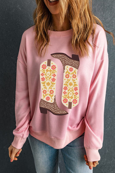 Graphic Boot Print Long Sleeve Sweatshirt