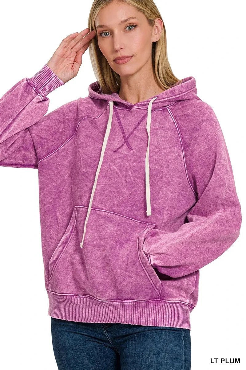 Zenana Acid Wash Fleece Hoodie with Kangaroo Pocket Coco’s Tee Boutique