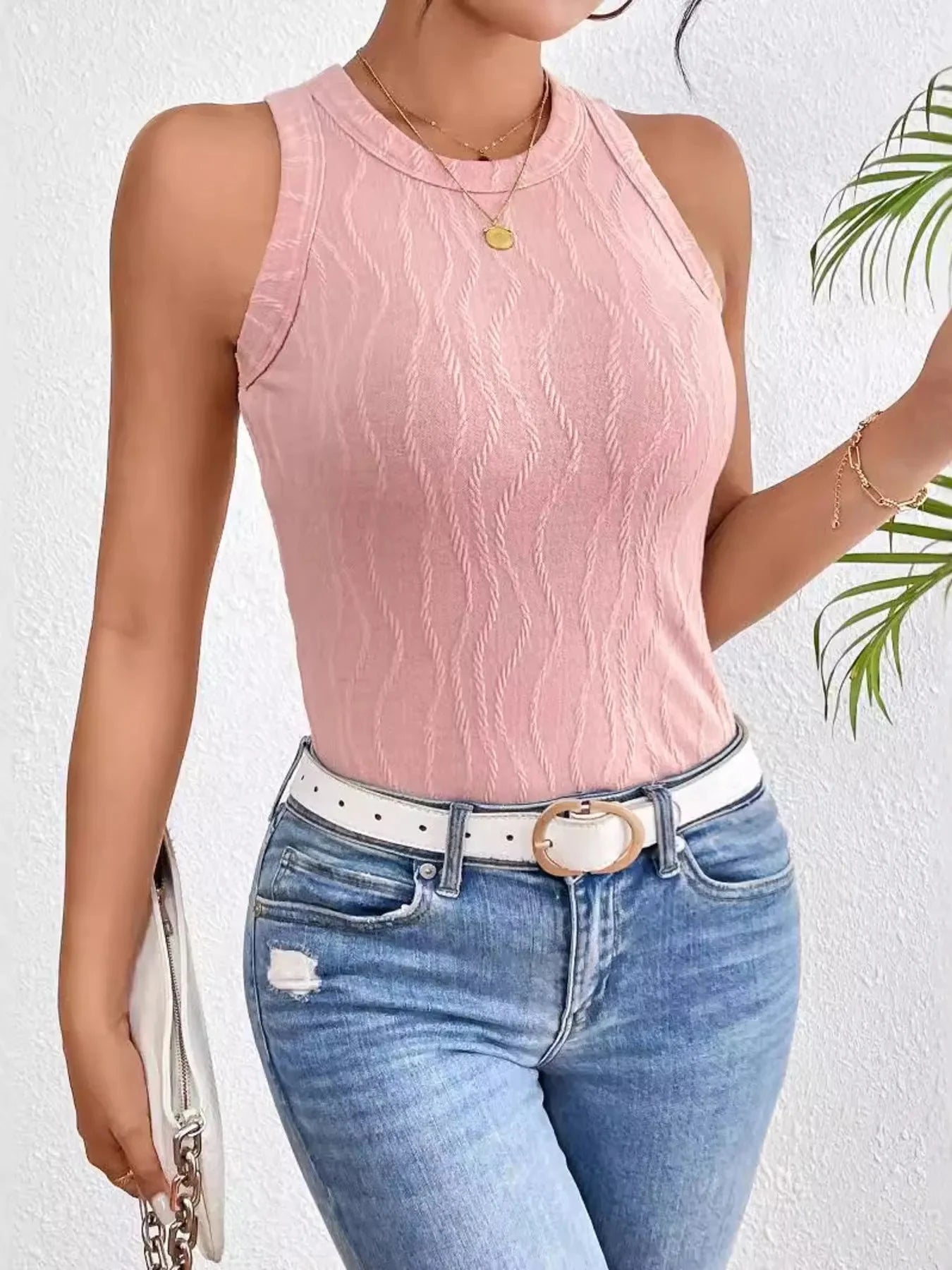 Textured Round Neck Tank Top Coco’s Tee Boutique