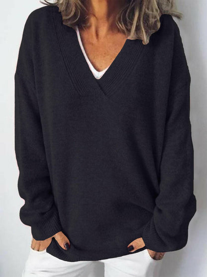 V-Neck Dropped Shoulder SweaterV-Neck Dropped Shoulder Sweater
 Upgrade your sweater collection with our V-Neck Dropped Shoulder Sweater, a perfect blend of style and comfort.
 Features:
 
 
BasicLove Salve -Neck Dropped Shoulder SweaterKnit Tops