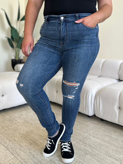 Judy Blue Full Size  High Waist Distressed Skinny Jeans.