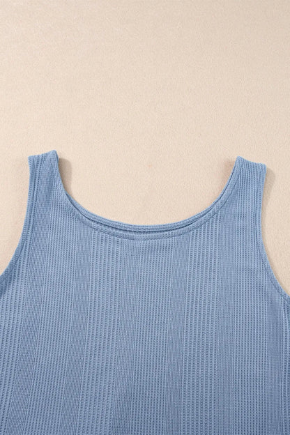 Color Ribbed Ruffle Tank Top and Pants Set