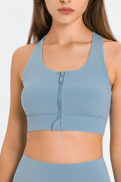 Zip Up Racerback Sports Bra.