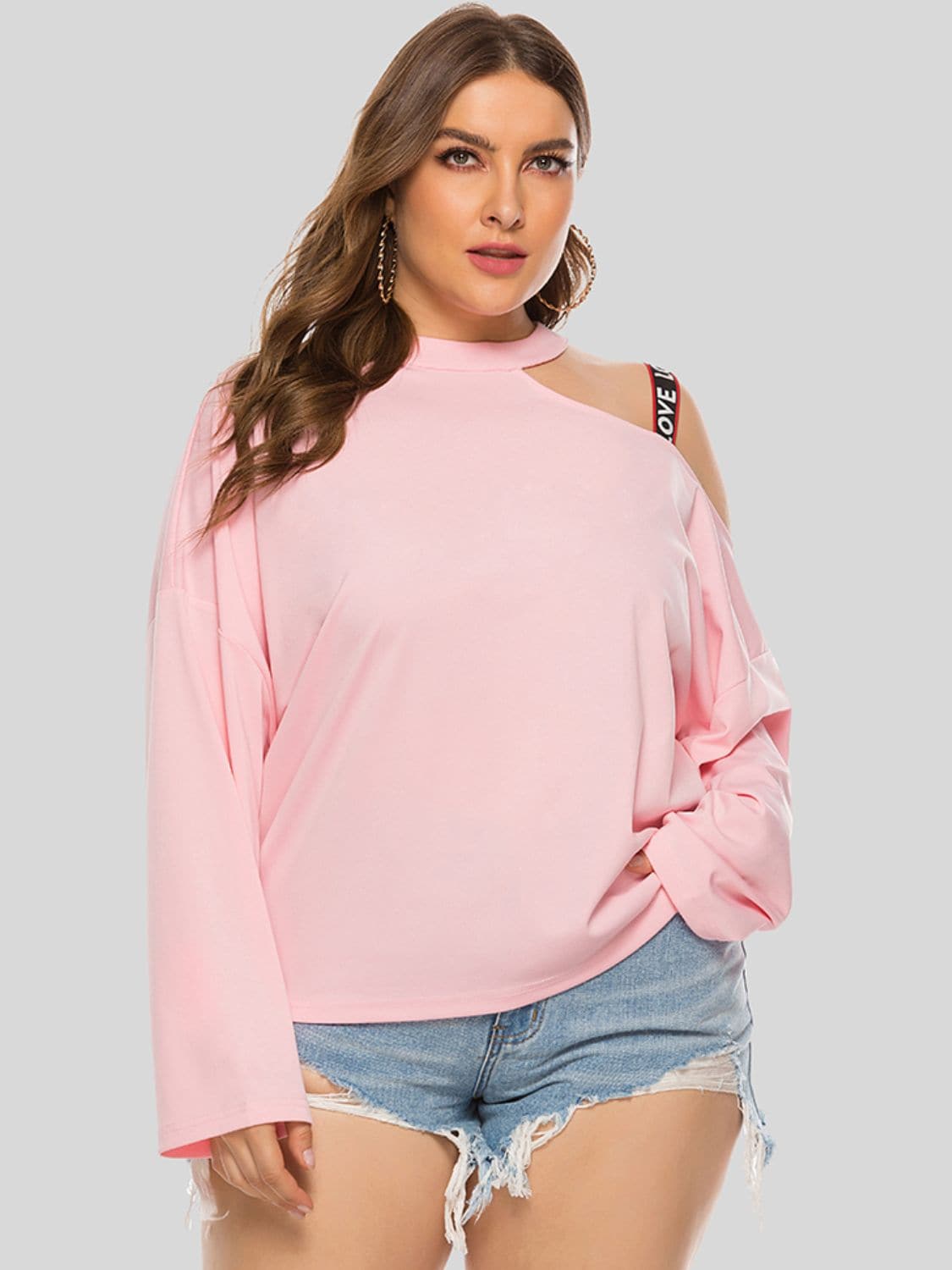 Plus Size Cold-Shoulder Round Neck Blouse.