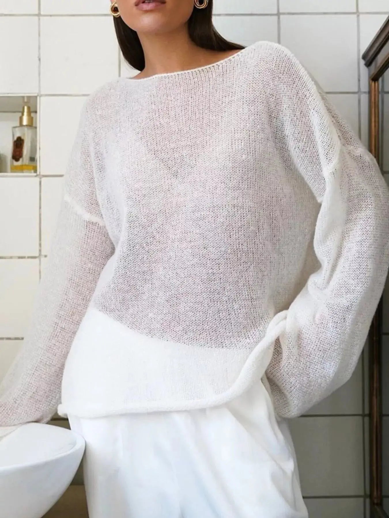 Boat Neck Dropped Shoulder Sweater Simply Love